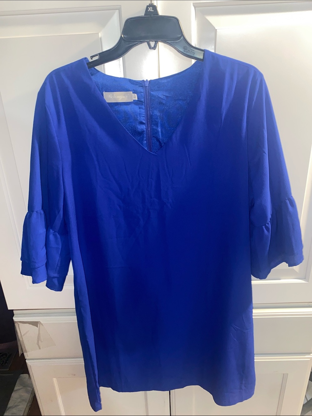 Royal Blue V-Neck Ruffle Sleeve Dress